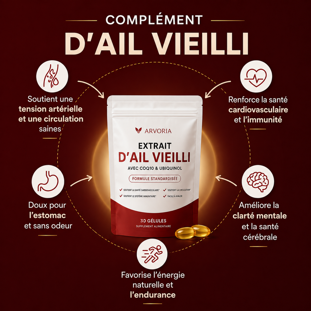 Complément d'ail vieilli Arvoria, sachet de 30 gélules